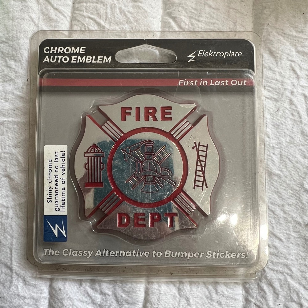 Elektroplate Fire Dept Chrome Auto Emblem Red Maltese Cross FIRE-RED-OEM New